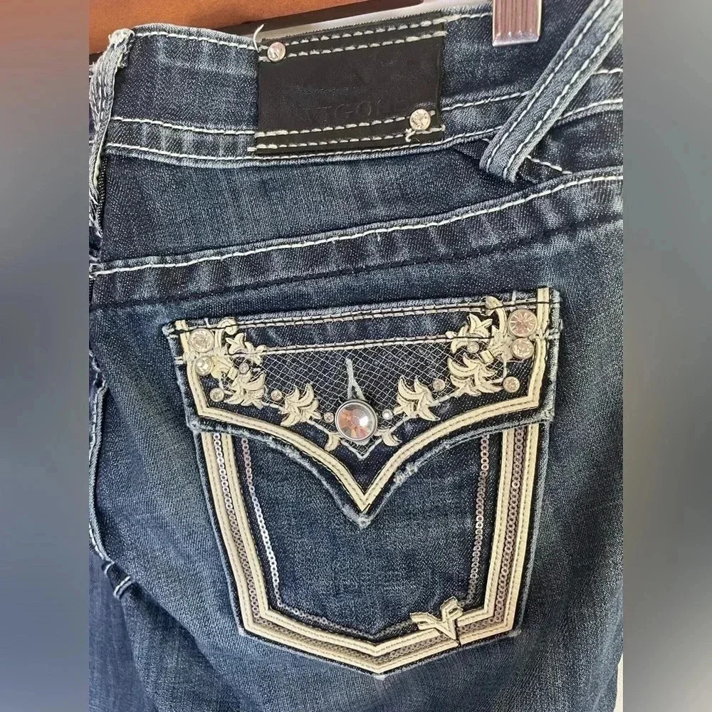 Vigoss the New York boot cut jean size 3/4 L33 Bling Sequin Jeans‎ EUC! 0057